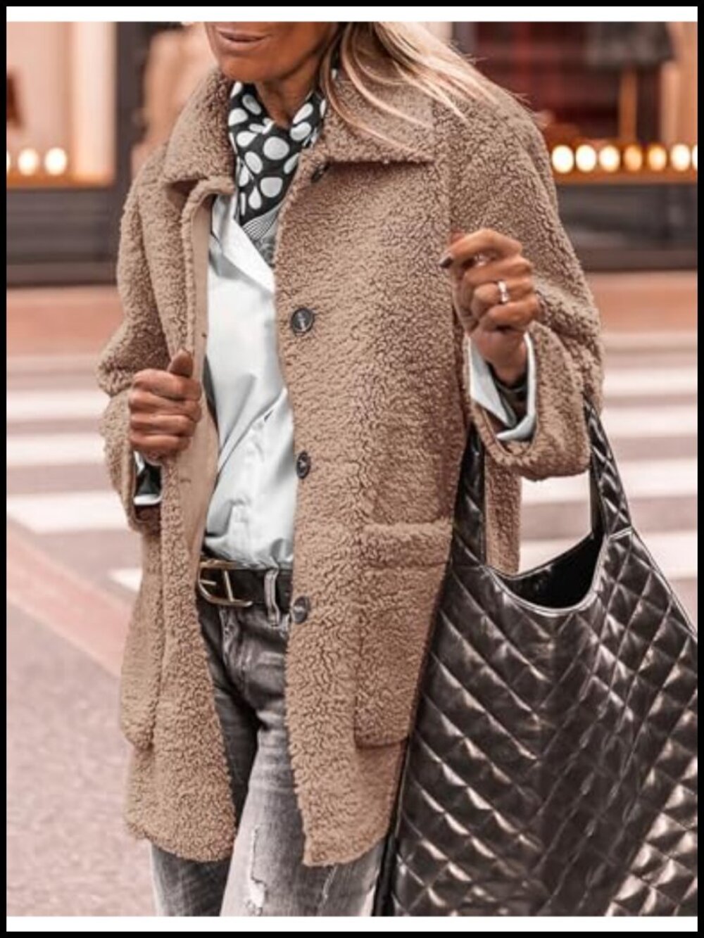 Faux Fur Sherpa Fleece Coat Button Down Winter Overcoat - Picture 4 of 6